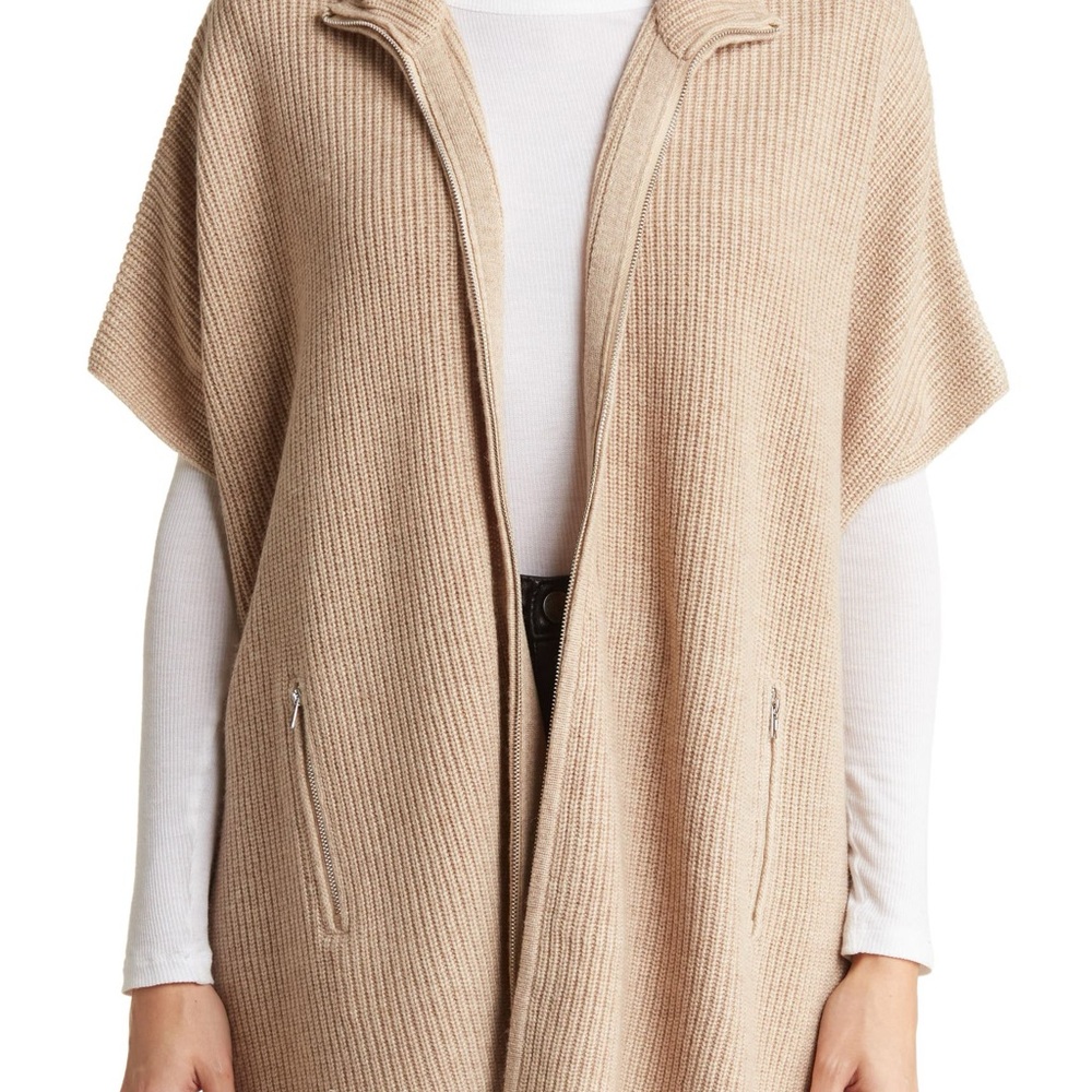Bruno Magli Cashmere Blend Zip Front Knit Sweater / Cape